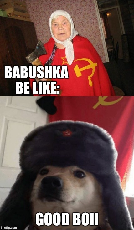 babushka hacker dog | BABUSHKA BE LIKE:; GOOD BOII | image tagged in babushkas on facebook,doge,dog,slav,in soviet russia,russia | made w/ Imgflip meme maker