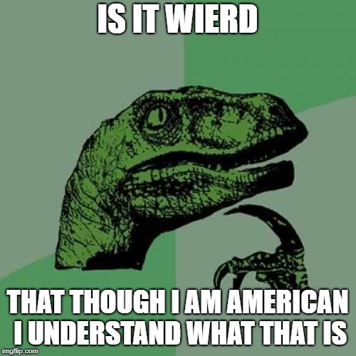 Philosoraptor Meme | IS IT WIERD THAT THOUGH I AM AMERICAN I UNDERSTAND WHAT THAT IS | image tagged in memes,philosoraptor | made w/ Imgflip meme maker