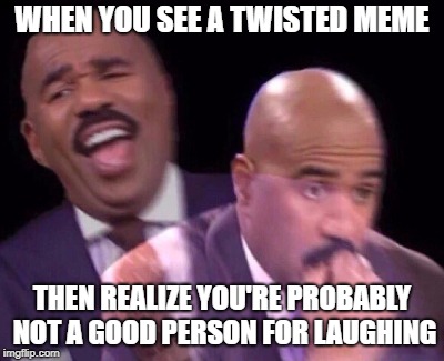 Some memes make me laugh so hard...then cringe. | WHEN YOU SEE A TWISTED MEME; THEN REALIZE YOU'RE PROBABLY NOT A GOOD PERSON FOR LAUGHING | image tagged in steve harvey laughing serious,political meme,funny memes,funny | made w/ Imgflip meme maker