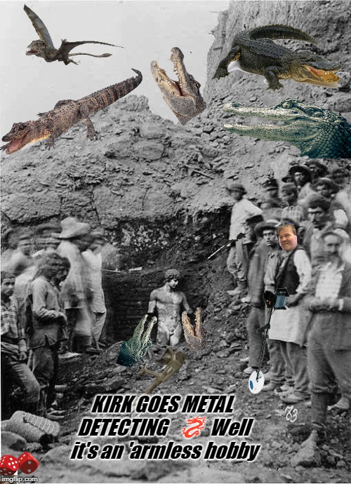 Metal detection | KIRK GOES METAL DETECTING  
 🐉  Well it's an 'armless hobby | image tagged in metal detection | made w/ Imgflip meme maker