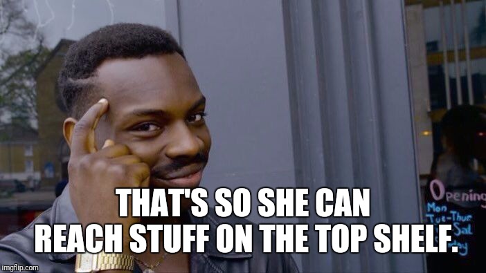 Roll Safe Think About It Meme | THAT'S SO SHE CAN REACH STUFF ON THE TOP SHELF. | image tagged in memes,roll safe think about it | made w/ Imgflip meme maker