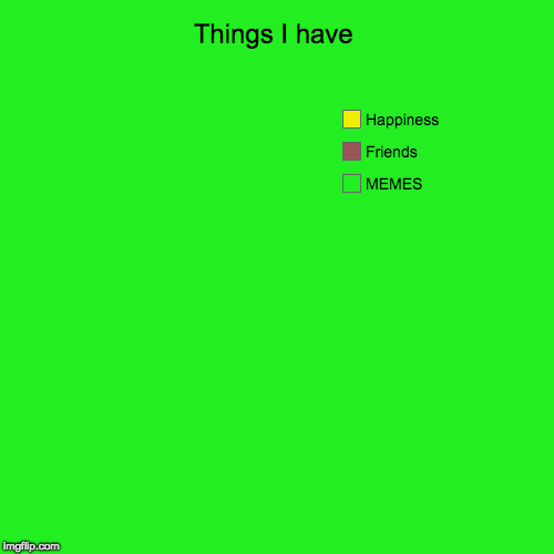 Things I have | MEMES, Friends, Happiness | image tagged in funny,pie charts | made w/ Imgflip chart maker