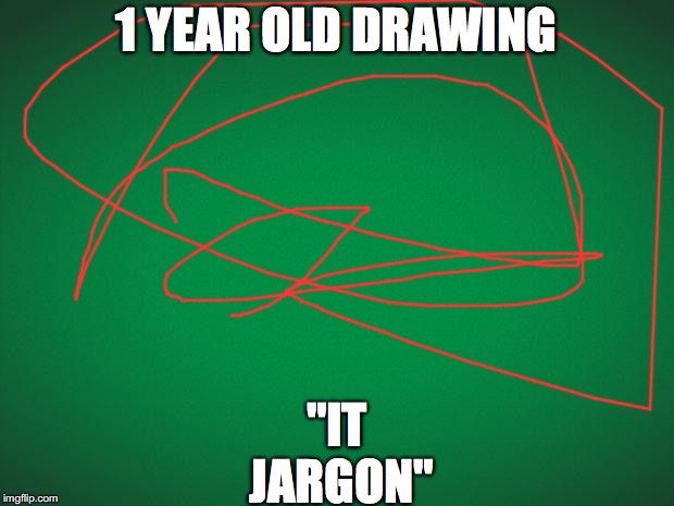 Green background | 1 YEAR OLD DRAWING; "IT JARGON" | image tagged in green background | made w/ Imgflip meme maker