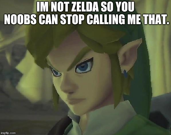 Angry Link | IM NOT ZELDA SO YOU NOOBS CAN STOP CALLING ME THAT. | image tagged in angry link | made w/ Imgflip meme maker