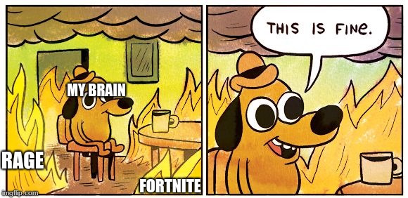 This Is Fine Meme | MY BRAIN; RAGE; FORTNITE | image tagged in this is fine dog | made w/ Imgflip meme maker