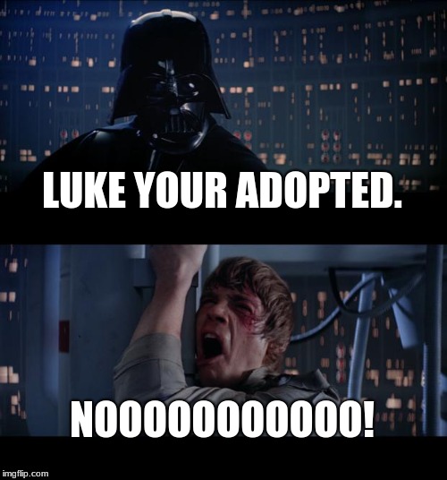 Star Wars No | LUKE YOUR ADOPTED. NOOOOOOOOOOO! | image tagged in memes,star wars no | made w/ Imgflip meme maker