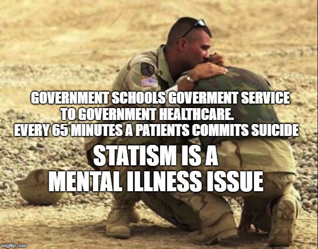 wounded warriors | GOVERNMENT SCHOOLS GOVERMENT SERVICE TO GOVERNMENT HEALTHCARE.            EVERY 65 MINUTES A PATIENTS COMMITS SUICIDE; STATISM IS A MENTAL ILLNESS ISSUE | image tagged in wounded warriors | made w/ Imgflip meme maker