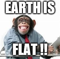Monkey | EARTH IS; FLAT !! | image tagged in monkey | made w/ Imgflip meme maker