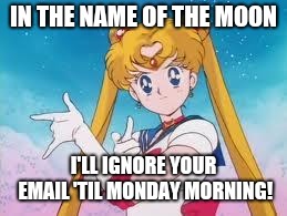 Sailor Moon Punishes | IN THE NAME OF THE MOON; I'LL IGNORE YOUR EMAIL 'TIL MONDAY MORNING! | image tagged in sailor moon punishes | made w/ Imgflip meme maker