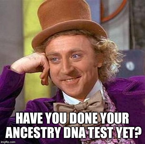 Creepy Condescending Wonka Meme | HAVE YOU DONE YOUR ANCESTRY DNA TEST YET? | image tagged in memes,creepy condescending wonka | made w/ Imgflip meme maker