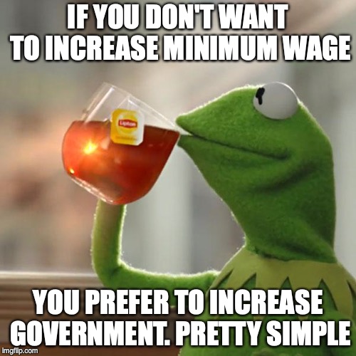 But That's None Of My Business | IF YOU DON'T WANT TO INCREASE MINIMUM WAGE; YOU PREFER TO INCREASE GOVERNMENT. PRETTY SIMPLE | image tagged in memes,but thats none of my business,kermit the frog | made w/ Imgflip meme maker