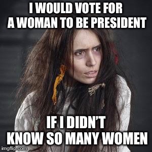 I WOULD VOTE FOR A WOMAN TO BE PRESIDENT; IF I DIDN’T KNOW SO MANY WOMEN | image tagged in feminism | made w/ Imgflip meme maker