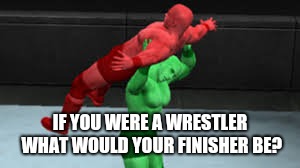Hard decision to make | IF YOU WERE A WRESTLER WHAT WOULD YOUR FINISHER BE? | image tagged in wwe,pro wrestling,wrestling,wrestler | made w/ Imgflip meme maker