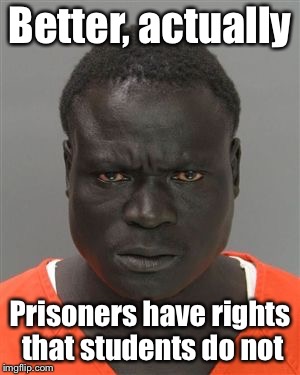 Misunderstood Prison Inmate | Better, actually Prisoners have rights that students do not | image tagged in misunderstood prison inmate | made w/ Imgflip meme maker