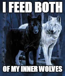 I FEED BOTH; OF MY INNER WOLVES | image tagged in memes | made w/ Imgflip meme maker
