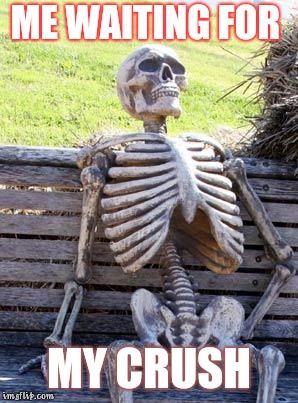 Waiting Skeleton | ME WAITING FOR; MY CRUSH | image tagged in memes,waiting skeleton | made w/ Imgflip meme maker