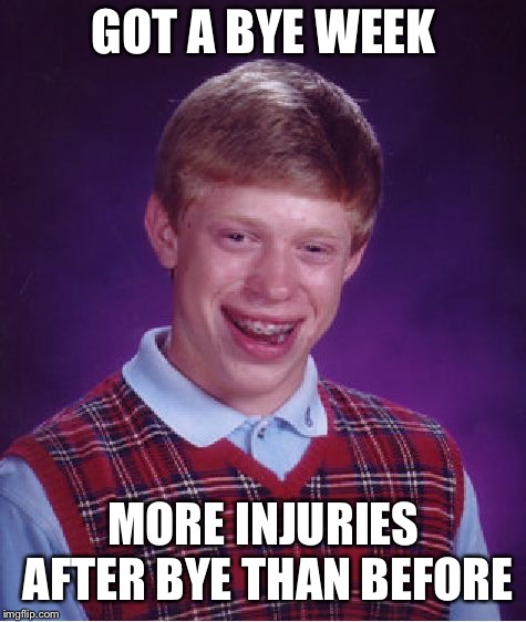 Bad Luck Brian Meme | GOT A BYE WEEK; MORE INJURIES AFTER BYE THAN BEFORE | image tagged in memes,bad luck brian,Saints | made w/ Imgflip meme maker