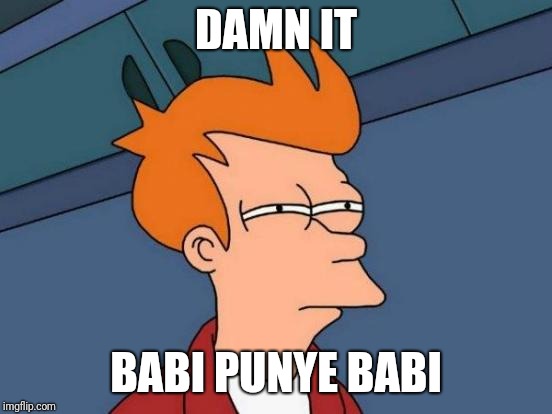 Futurama Fry | DAMN IT; BABI PUNYE BABI | image tagged in memes,futurama fry | made w/ Imgflip meme maker