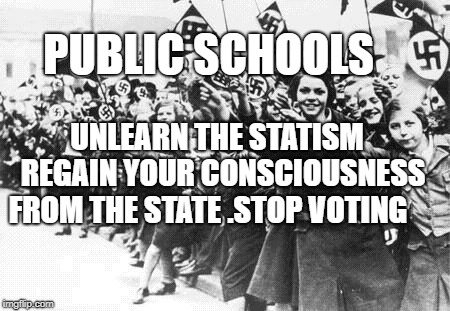 Nazis | PUBLIC SCHOOLS; UNLEARN THE STATISM  REGAIN YOUR CONSCIOUSNESS FROM THE STATE .STOP VOTING | image tagged in nazis | made w/ Imgflip meme maker