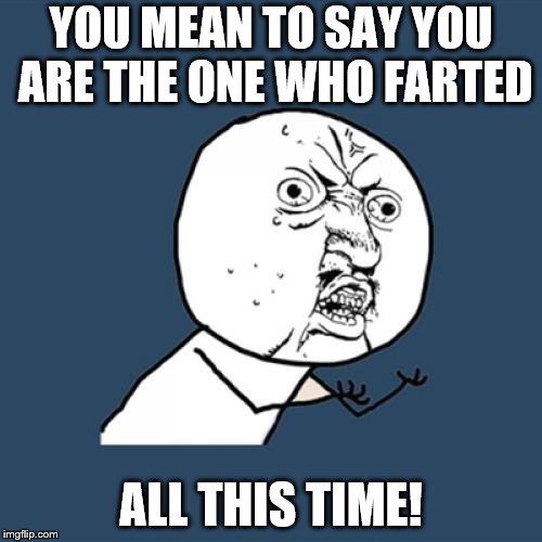 Y U No | YOU MEAN TO SAY YOU ARE THE ONE WHO FARTED; ALL THIS TIME! | image tagged in memes,y u no | made w/ Imgflip meme maker