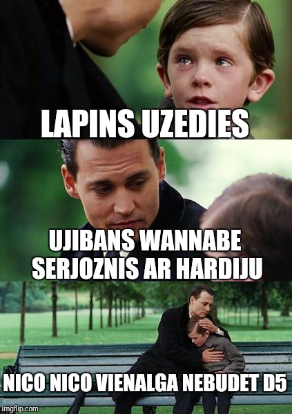 Finding Neverland Meme | LAPINS UZEDIES; UJIBANS WANNABE SERJOZNIS AR HARDIJU; NICO NICO VIENALGA NEBUDET D5 | image tagged in memes,finding neverland | made w/ Imgflip meme maker