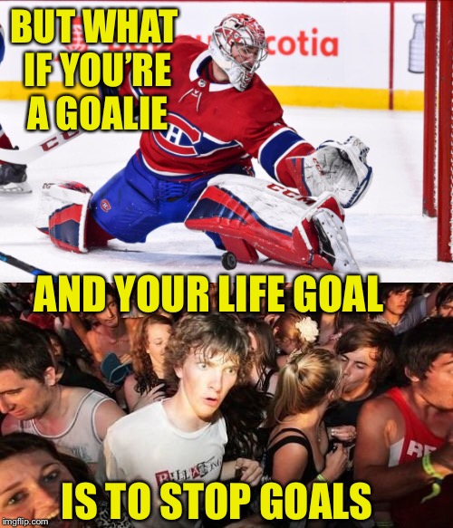 BUT WHAT IF YOU’RE A GOALIE AND YOUR LIFE GOAL IS TO STOP GOALS | made w/ Imgflip meme maker