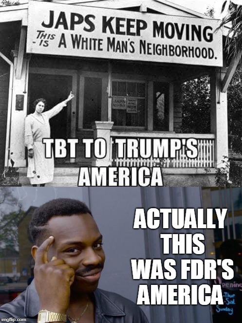 FDR would not stand for this... | TBT TO TRUMP'S AMERICA; ACTUALLY THIS WAS FDR'S AMERICA | image tagged in trump's america,fdr,racist trump,roll safe,tbt,memes | made w/ Imgflip meme maker