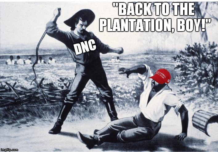 No #WalkAway for you! | "BACK TO THE PLANTATION, BOY!" | image tagged in maga,dnc,libtards | made w/ Imgflip meme maker