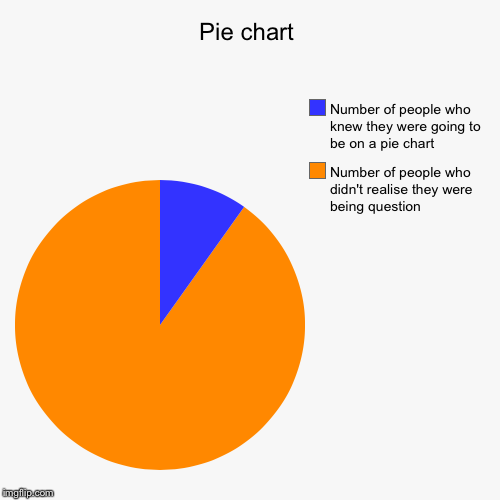 Pie chart | Number of people who didn't realise they were being question, Number of people who knew they were going to be on a pie chart | image tagged in funny,pie charts | made w/ Imgflip chart maker