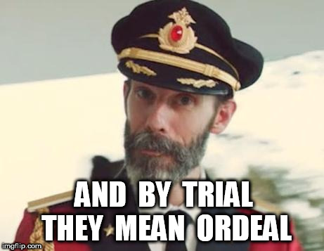 Captain Obvious | AND  BY  TRIAL  THEY  MEAN  ORDEAL | image tagged in captain obvious | made w/ Imgflip meme maker