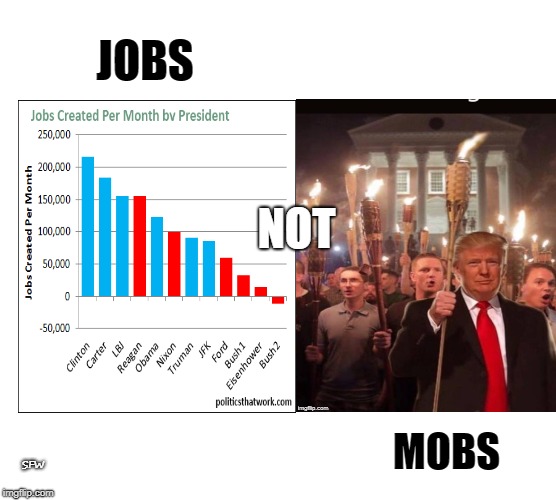 Jobs Not Mobs | JOBS; NOT; MOBS; SFW | image tagged in trump,jobs,jobsnotmobs,jobs not mobs,gop | made w/ Imgflip meme maker