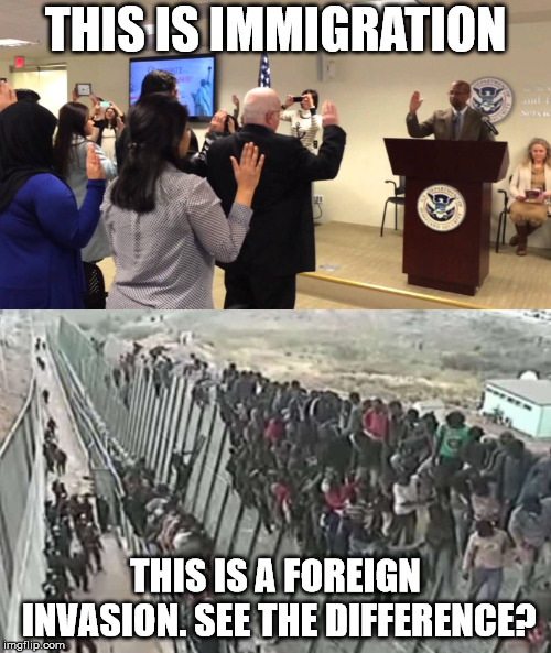 THIS IS IMMIGRATION; THIS IS A FOREIGN INVASION. SEE THE DIFFERENCE? | image tagged in illegal invasion | made w/ Imgflip meme maker