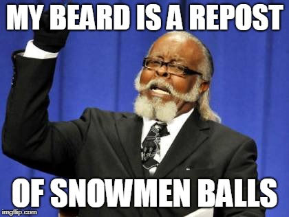 Too Damn High | MY BEARD IS A REPOST; OF SNOWMEN BALLS | image tagged in memes,too damn high | made w/ Imgflip meme maker