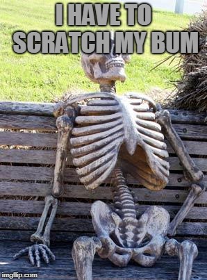 Waiting Skeleton Meme | I HAVE TO SCRATCH MY BUM | image tagged in memes,waiting skeleton | made w/ Imgflip meme maker
