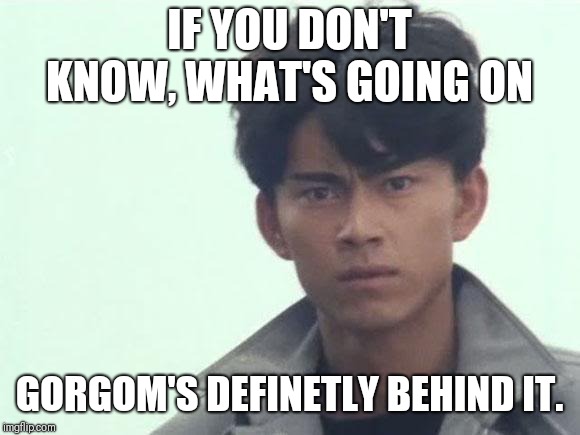 Gorgom's behind this! | IF YOU DON'T KNOW, WHAT'S GOING ON; GORGOM'S DEFINETLY BEHIND IT. | image tagged in gorgom's behind this | made w/ Imgflip meme maker