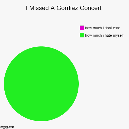 I Missed A Gorrliaz Concert | how much i hate myself, how much i dont care | image tagged in funny,pie charts | made w/ Imgflip chart maker