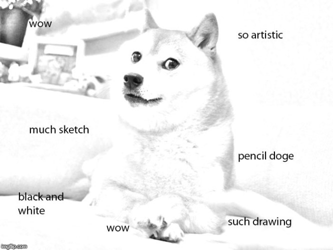 Officially my first photoshoped meme | image tagged in memes,funny,doge,sketch,black and white,dogs | made w/ Imgflip meme maker