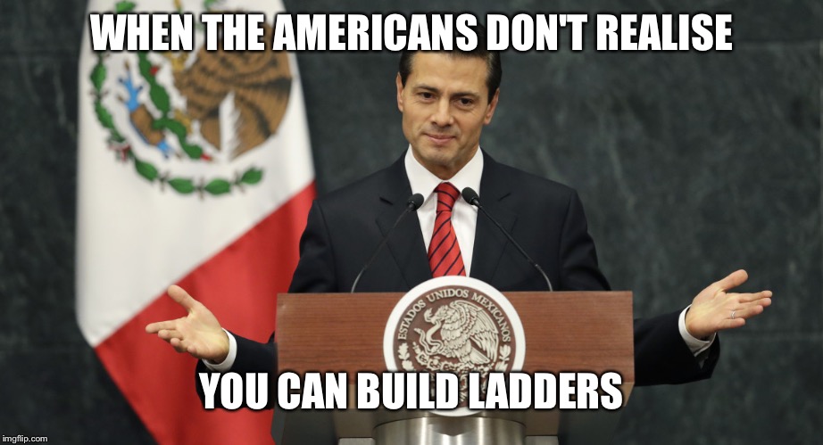 Secret Mexican border plan in retaliation to the wall | WHEN THE AMERICANS DON'T REALISE; YOU CAN BUILD LADDERS | image tagged in political meme,politics | made w/ Imgflip meme maker