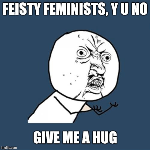 Y U No Meme | FEISTY FEMINISTS, Y U NO GIVE ME A HUG | image tagged in memes,y u no | made w/ Imgflip meme maker