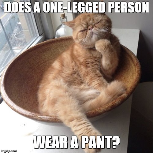 DOES A ONE-LEGGED PERSON WEAR A PANT? | made w/ Imgflip meme maker