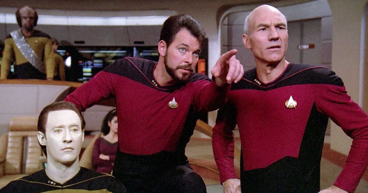 High Quality Riker Pointing Star Trek Next Generation bridge picard data Blank Meme Template