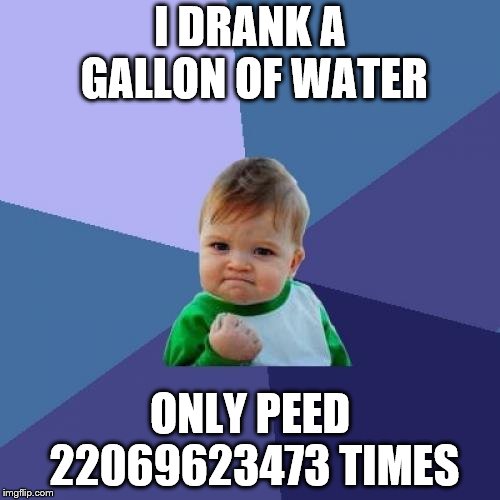 Success Kid Meme | I DRANK A GALLON OF WATER; ONLY PEED 22069623473 TIMES | image tagged in memes,success kid | made w/ Imgflip meme maker