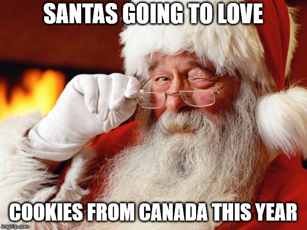 He may not even need Reindeer to fly high. | SANTAS GOING TO LOVE; COOKIES FROM CANADA THIS YEAR | image tagged in santa | made w/ Imgflip meme maker
