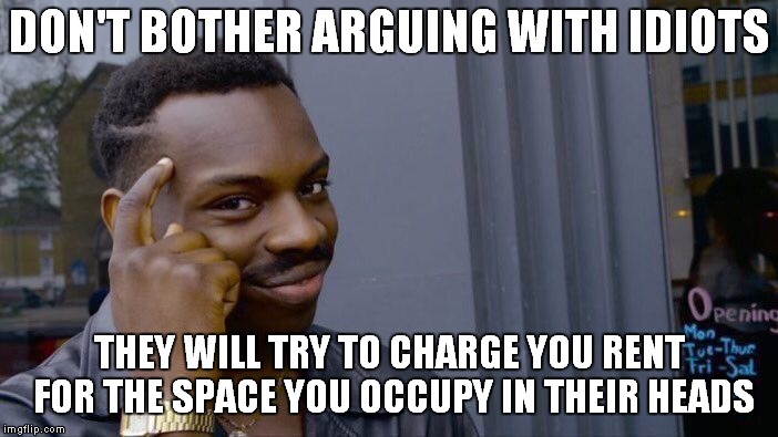 There Is A Lot Of Space In Some People's Head | DON'T BOTHER ARGUING WITH IDIOTS; THEY WILL TRY TO CHARGE YOU RENT FOR THE SPACE YOU OCCUPY IN THEIR HEADS | image tagged in memes,roll safe think about it | made w/ Imgflip meme maker