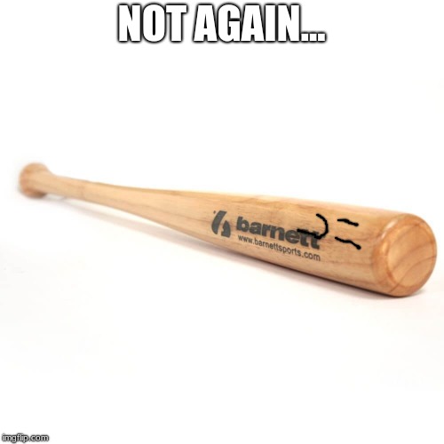 baseball bat | NOT AGAIN... | image tagged in baseball bat | made w/ Imgflip meme maker