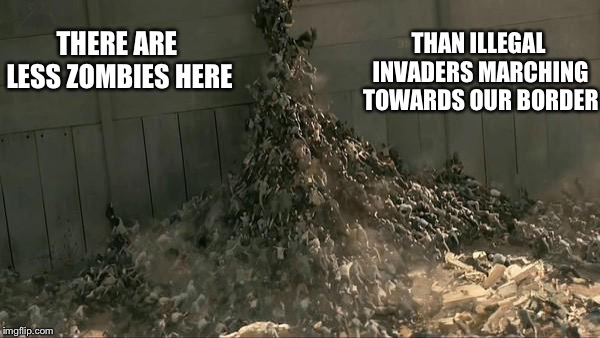 World War Z Meme | THERE ARE LESS ZOMBIES HERE THAN ILLEGAL INVADERS MARCHING TOWARDS OUR BORDER | image tagged in world war z meme | made w/ Imgflip meme maker