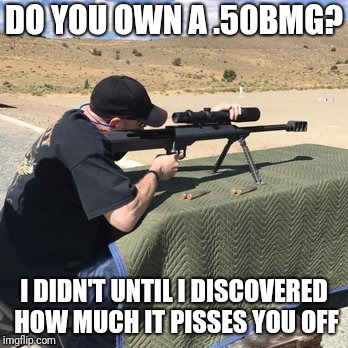 A good day at the range | DO YOU OWN A .50BMG? I DIDN'T UNTIL I DISCOVERED HOW MUCH IT PISSES YOU OFF | image tagged in big guns,50bmg,dont-care-how-much-it-pisses-you-off | made w/ Imgflip meme maker