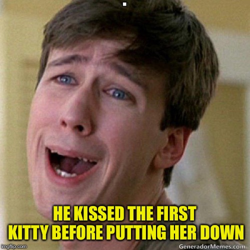 awww | HE KISSED THE FIRST KITTY BEFORE PUTTING HER DOWN | image tagged in awww | made w/ Imgflip meme maker
