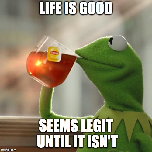But That's None Of My Business Meme | LIFE IS GOOD; SEEMS LEGIT UNTIL IT ISN'T | image tagged in memes,but thats none of my business,kermit the frog | made w/ Imgflip meme maker