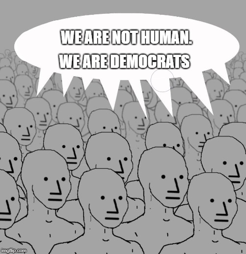 NPC | WE ARE NOT HUMAN. WE ARE DEMOCRATS | image tagged in npc | made w/ Imgflip meme maker